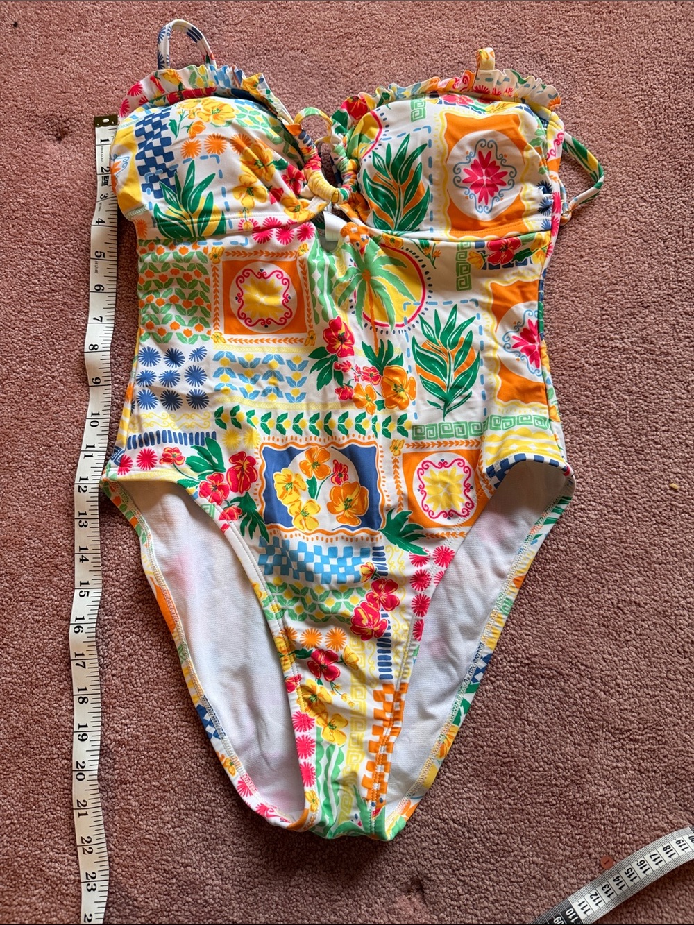 Time and Tru Yellow Multicolor Floral One-Piece Swimsuit